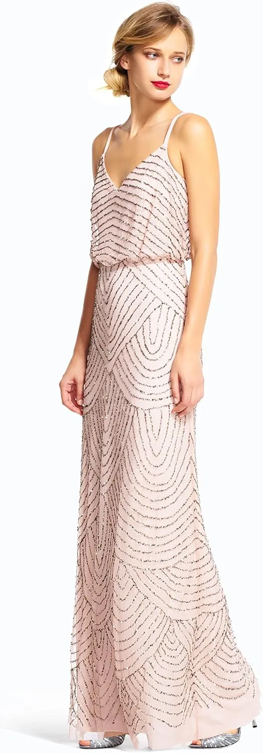 Adrianna Papell Women's Long Beaded Blouson Gown