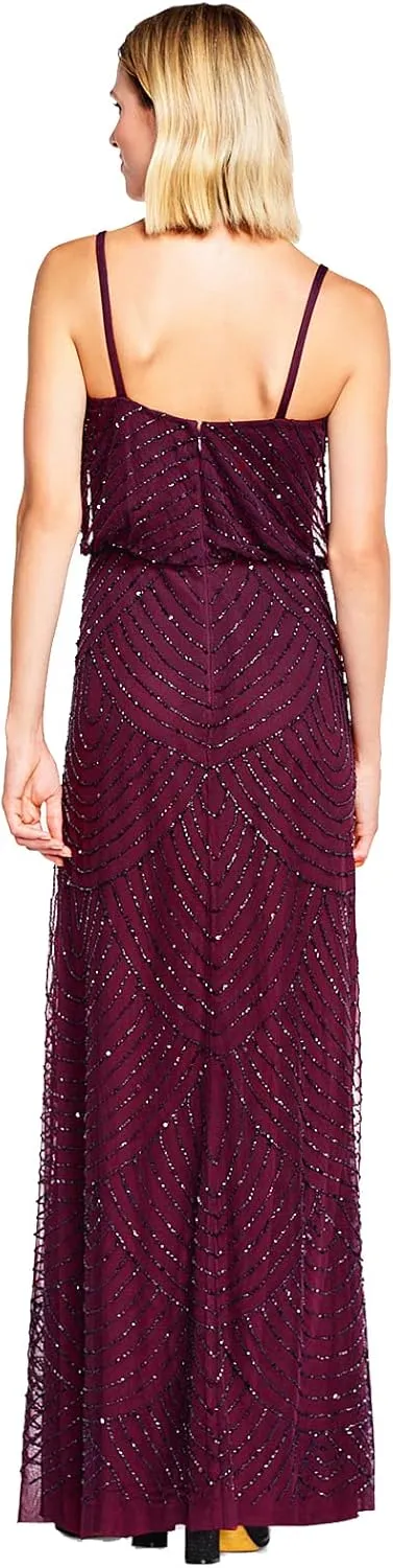 Adrianna Papell Women's Long Beaded Blouson Gown