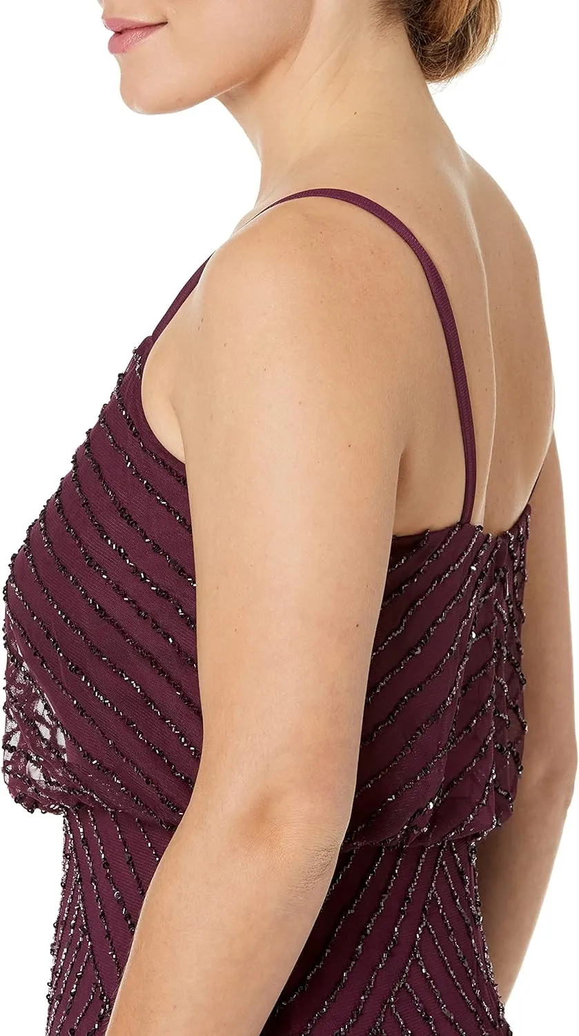 Adrianna Papell Women's Long Beaded Blouson Gown