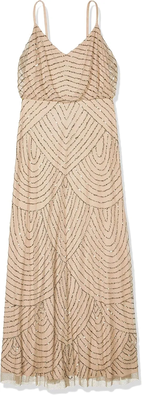 Adrianna Papell Women's Long Beaded Blouson Gown