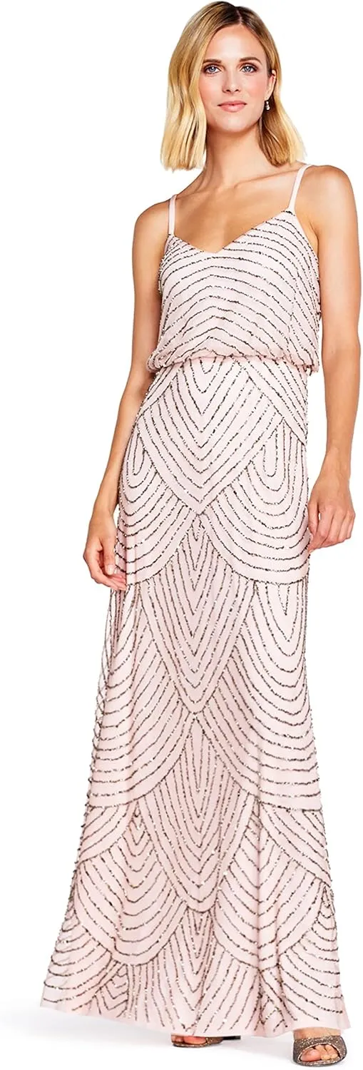 Adrianna Papell Women's Long Beaded Blouson Gown