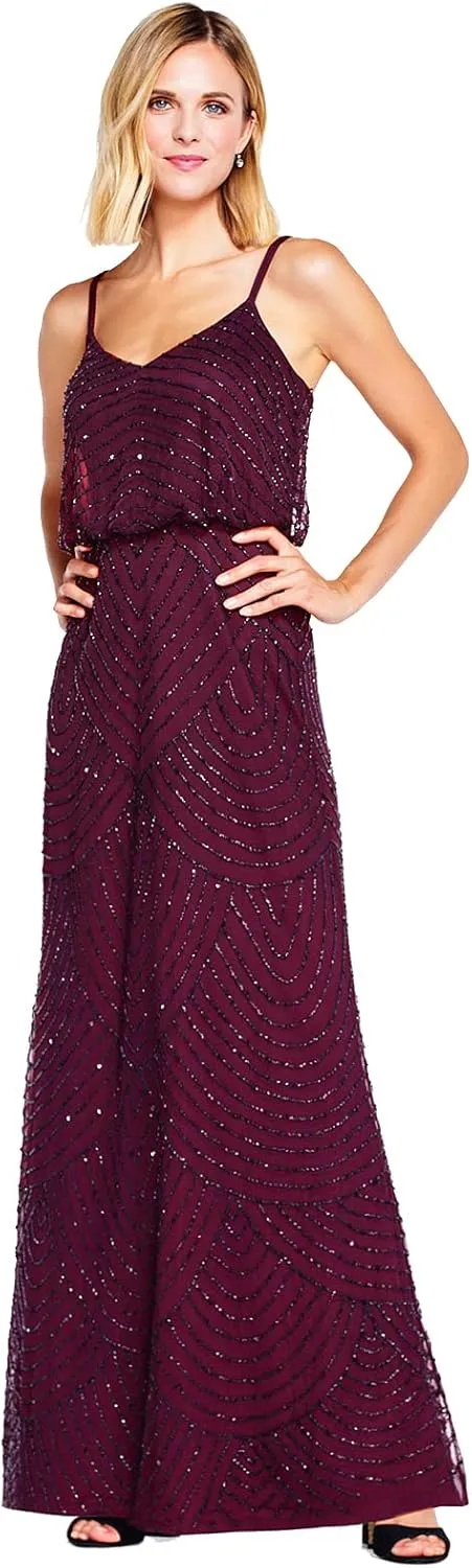 Adrianna Papell Women's Long Beaded Blouson Gown