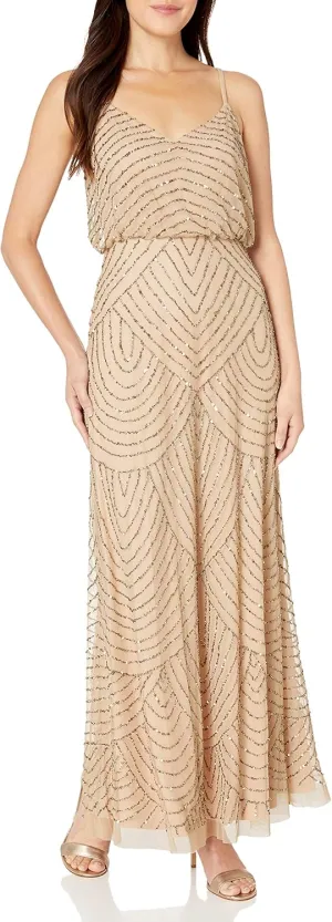 Adrianna Papell Women's Long Beaded Blouson Gown