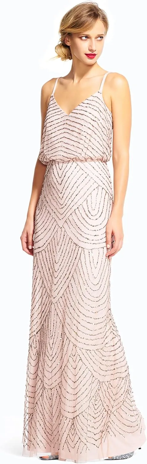 Adrianna Papell Women's Long Beaded Blouson Gown