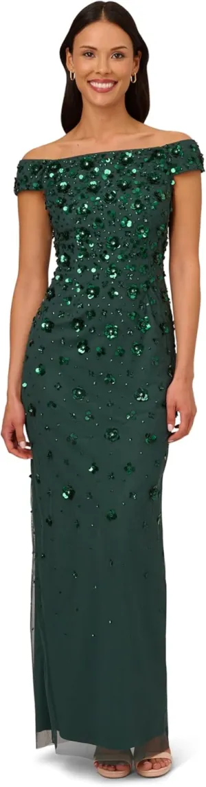 Adrianna Papell Women's Off Shoulder Beaded Dress