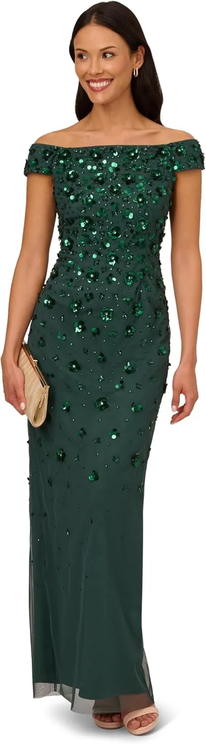 Adrianna Papell Women's Off Shoulder Beaded Dress