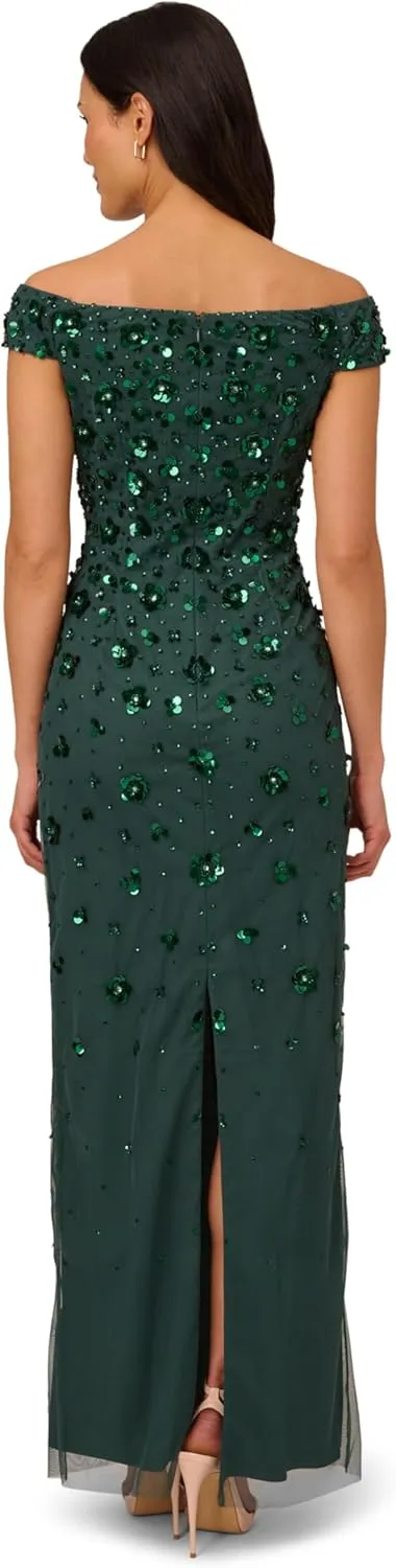 Adrianna Papell Women's Off Shoulder Beaded Dress