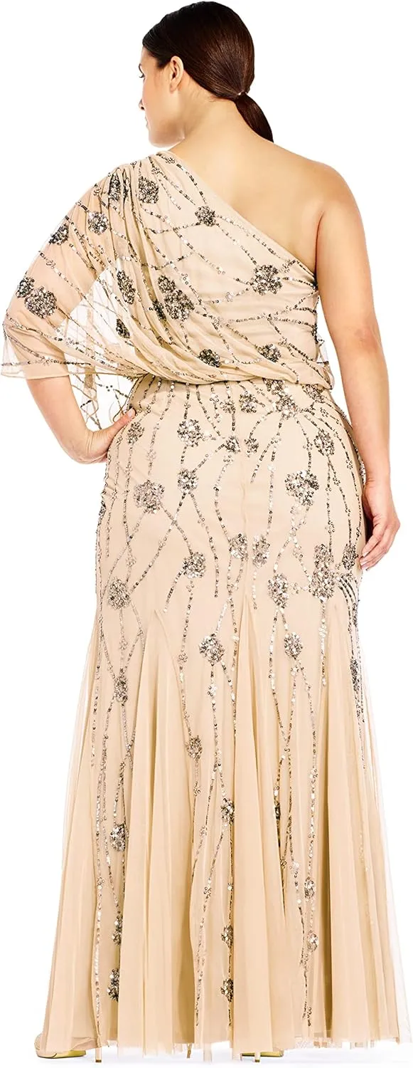 Adrianna Papell Women's One Shoulder Beaded Dress