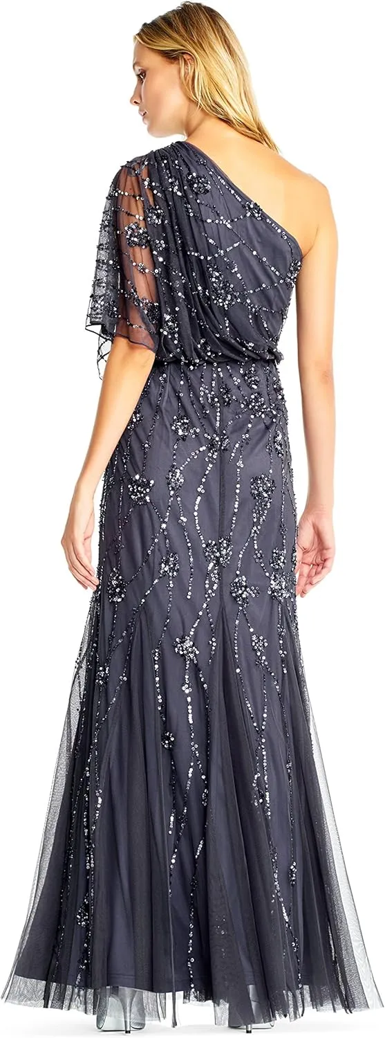 Adrianna Papell Women's One Shoulder Beaded Dress