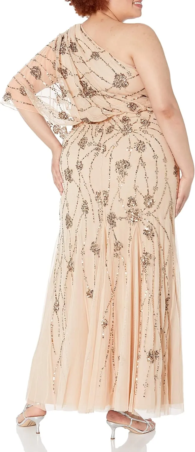 Adrianna Papell Women's One Shoulder Beaded Dress