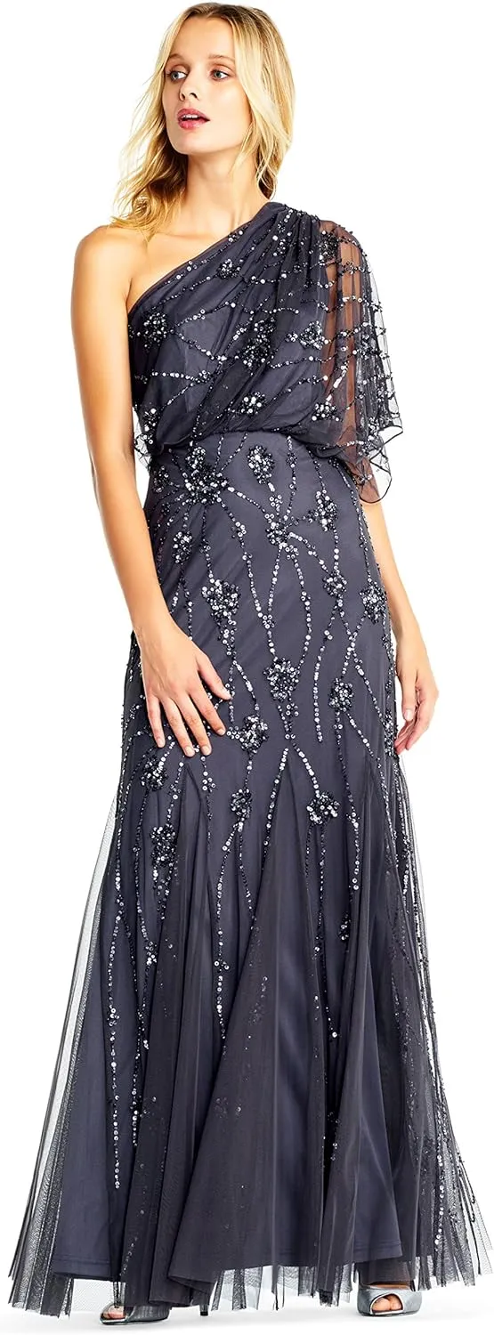 Adrianna Papell Women's One Shoulder Beaded Dress