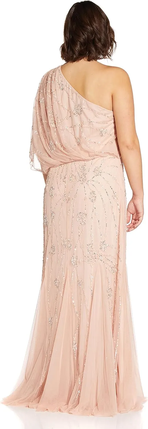 Adrianna Papell Women's One Shoulder Beaded Dress