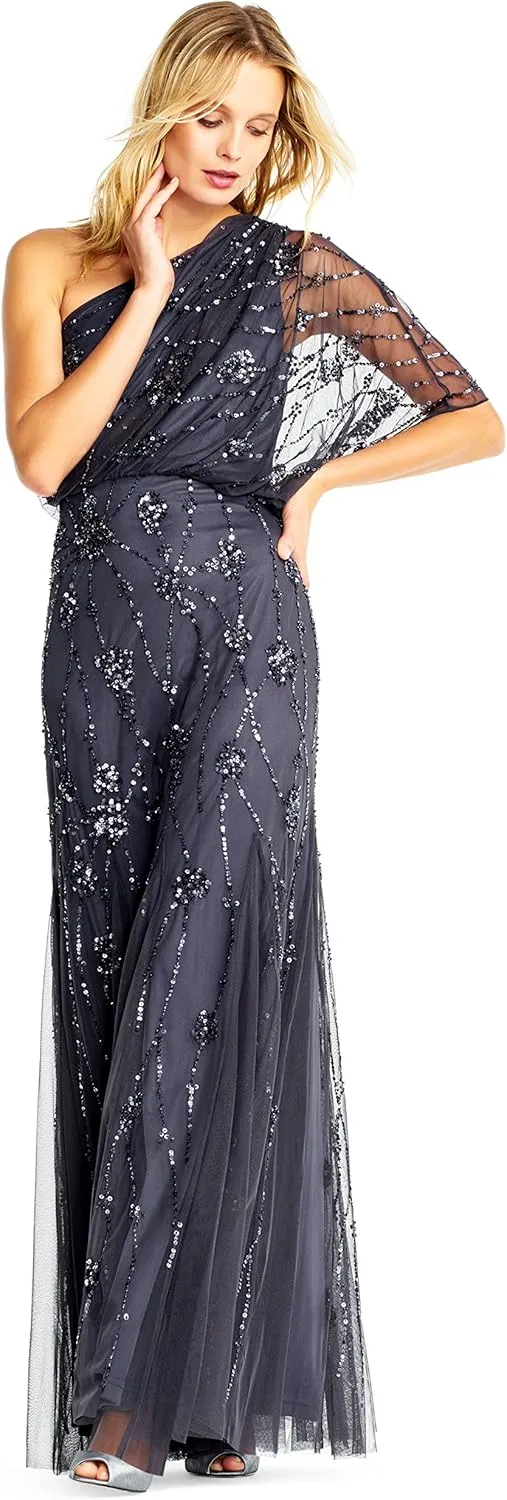 Adrianna Papell Women's One Shoulder Beaded Dress