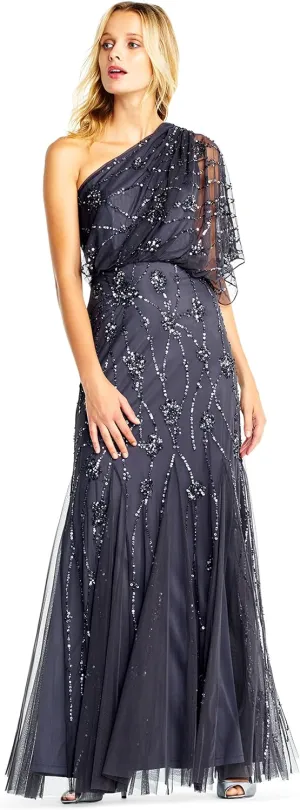 Adrianna Papell Women's One Shoulder Beaded Dress