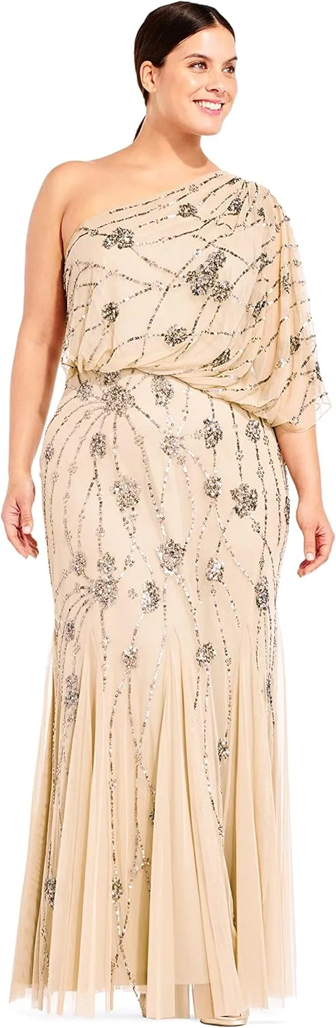 Adrianna Papell Women's One Shoulder Beaded Dress