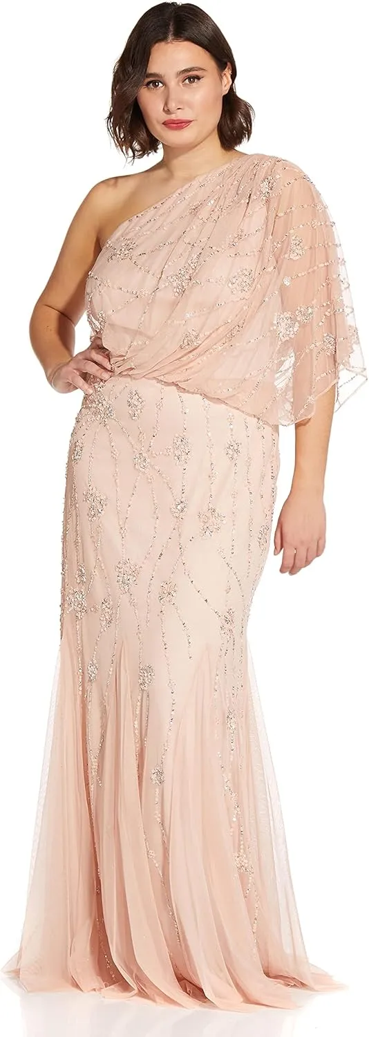 Adrianna Papell Women's One Shoulder Beaded Dress
