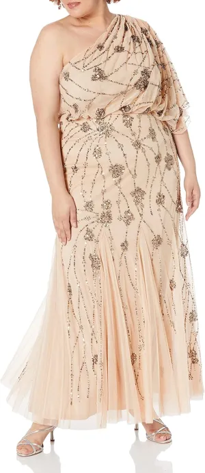 Adrianna Papell Women's One Shoulder Beaded Dress