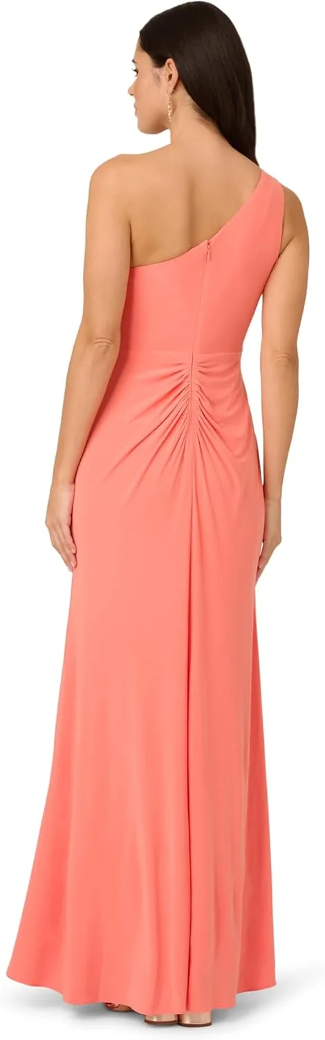 Adrianna Papell Women's One Shoulder Jersey Dress, Red Wine, 8
