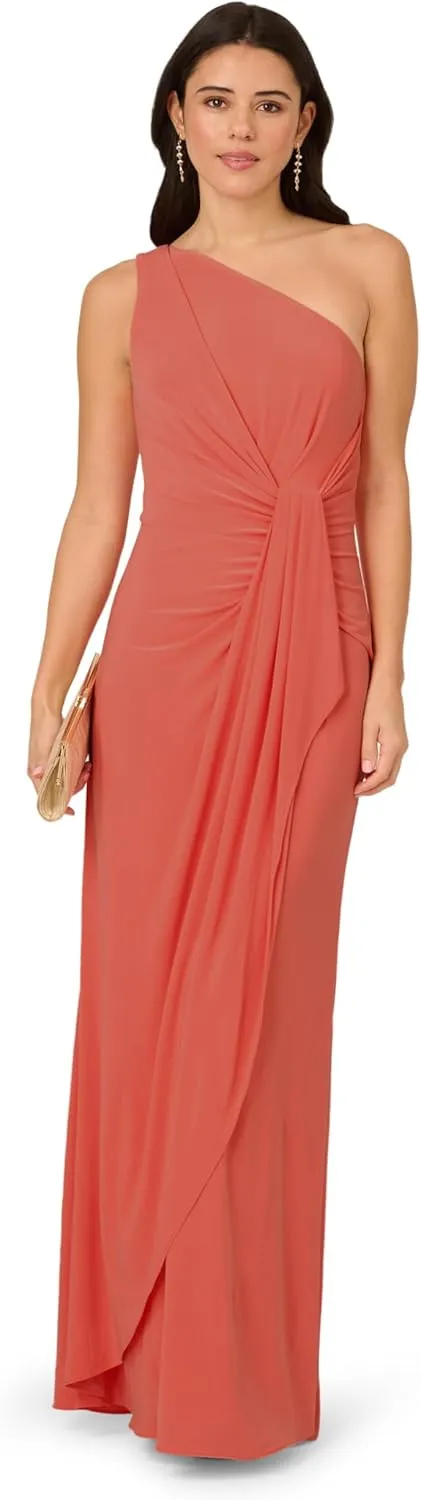 Adrianna Papell Women's One Shoulder Jersey Dress, Red Wine, 8