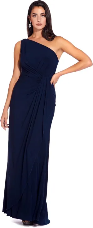 Adrianna Papell Women's One Shoulder Jersey Dress, Red Wine, 8