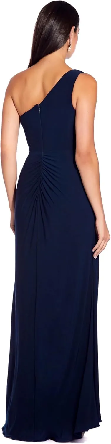 Adrianna Papell Women's One Shoulder Jersey Dress, Red Wine, 8