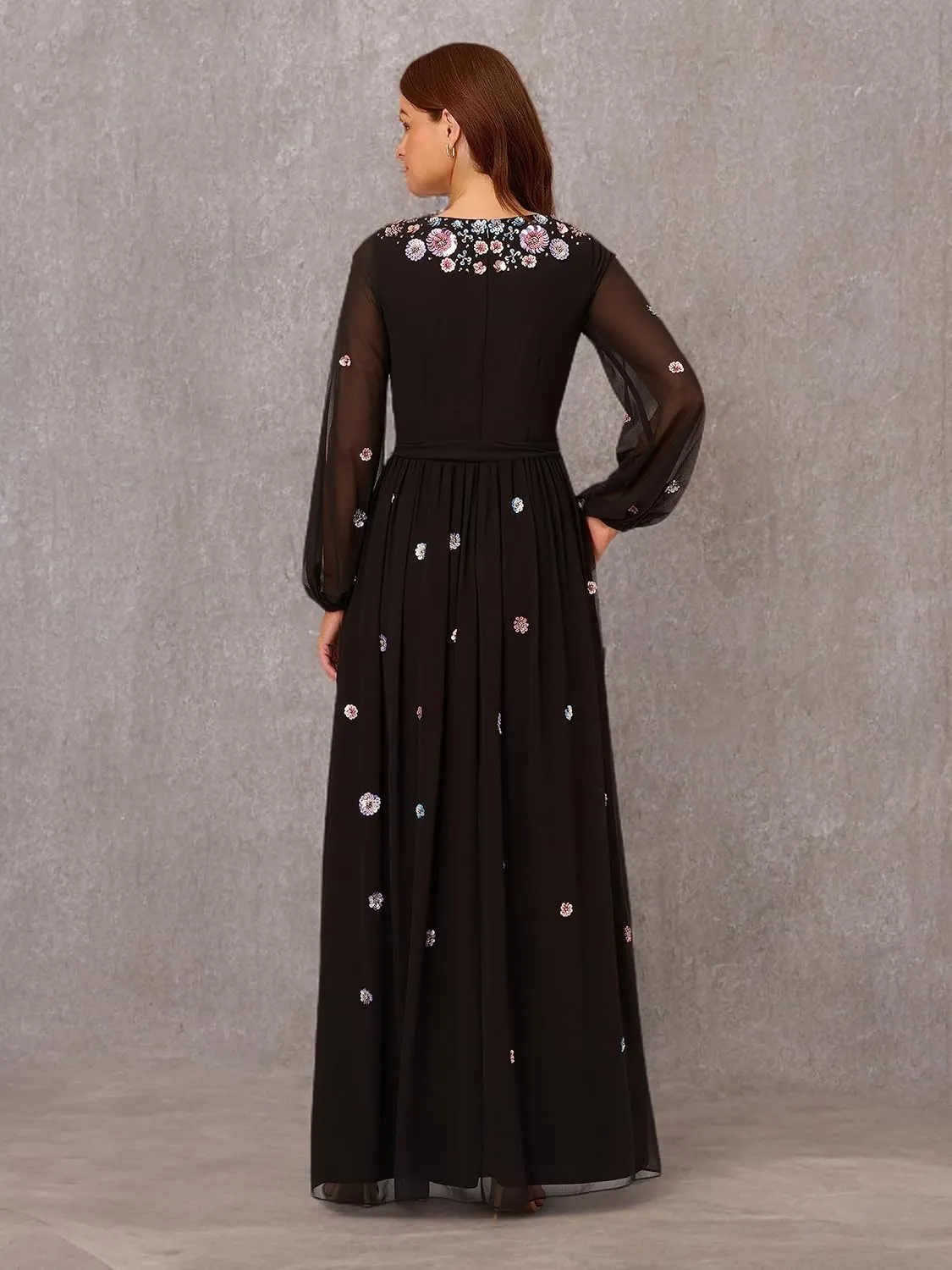 Adrianna Papell womens Plus-size 3/4 Sleeve Beaded Illusion Gown With Sweetheart Neckline