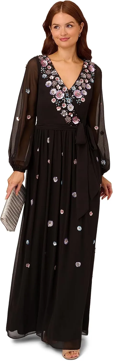 Adrianna Papell womens Plus-size 3/4 Sleeve Beaded Illusion Gown With Sweetheart Neckline