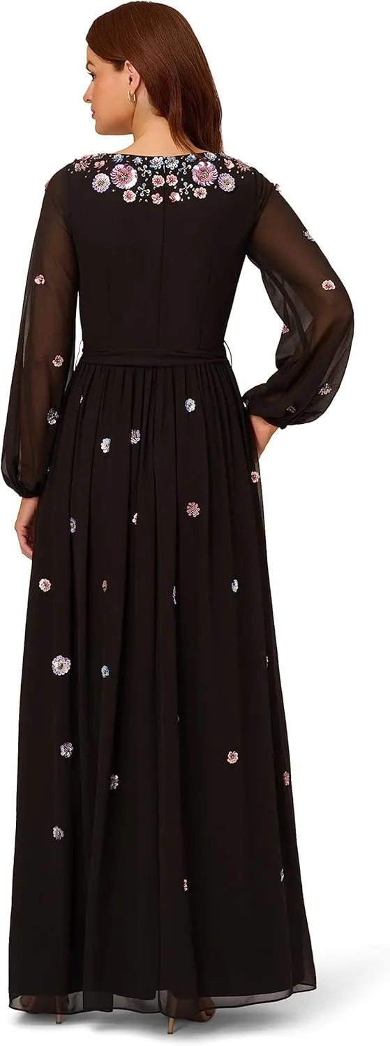 Adrianna Papell womens Plus-size 3/4 Sleeve Beaded Illusion Gown With Sweetheart Neckline