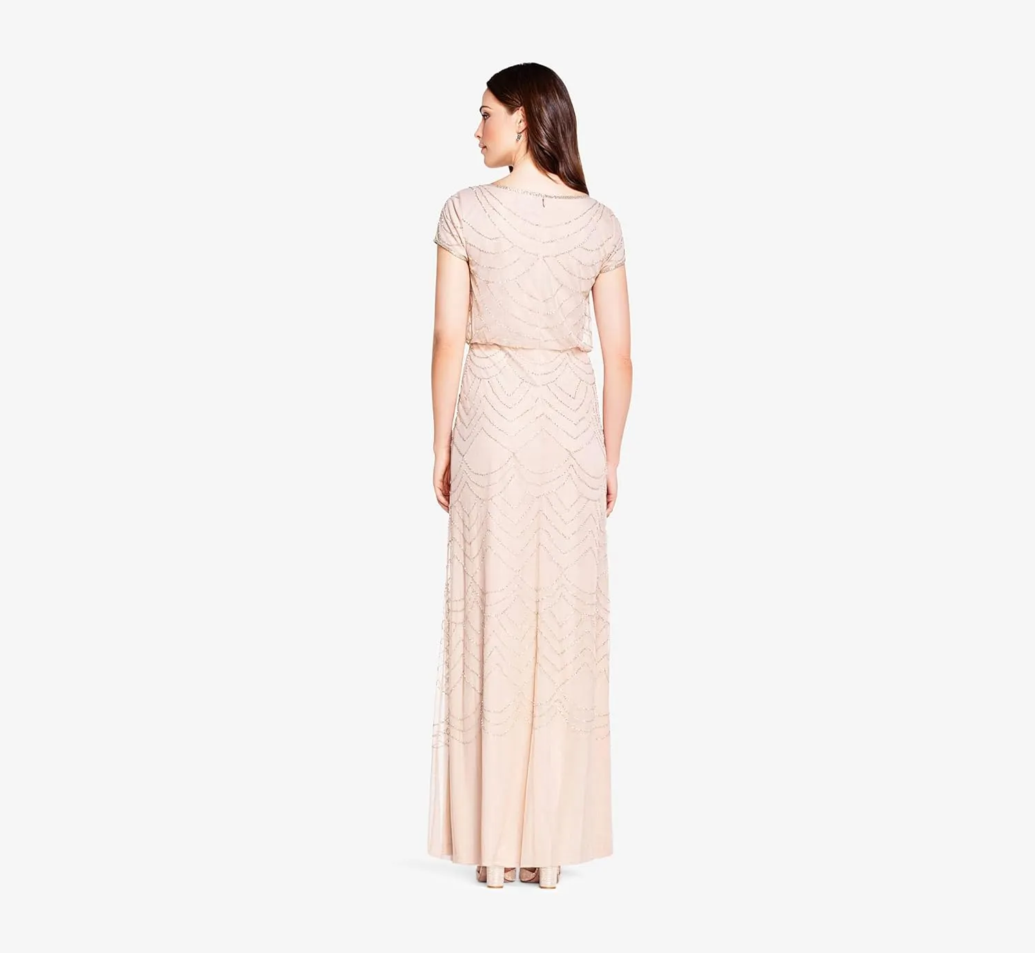 Adrianna Papell Women's Short Sleeve Blouson Beaded Gown