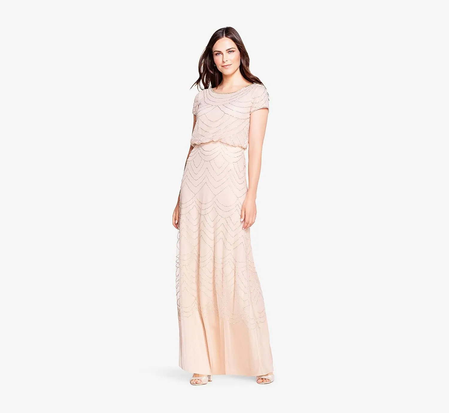 Adrianna Papell Women's Short Sleeve Blouson Beaded Gown