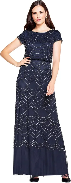 Adrianna Papell Women's Short Sleeve Blouson Beaded Gown