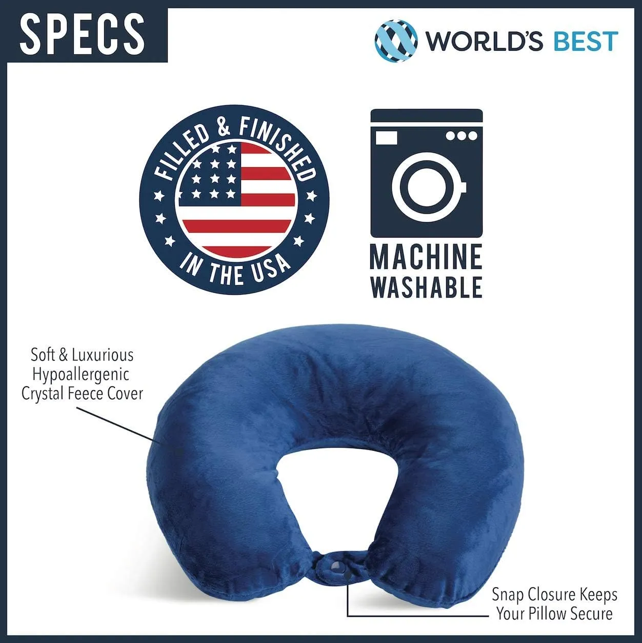 Adult Cozy Soft Microfiber Neck Pillow for Travel – Compact, Machine Washable - Perfect for Airplane, Car, or Home Use - Filled and Finished in The USA – Blue Camo