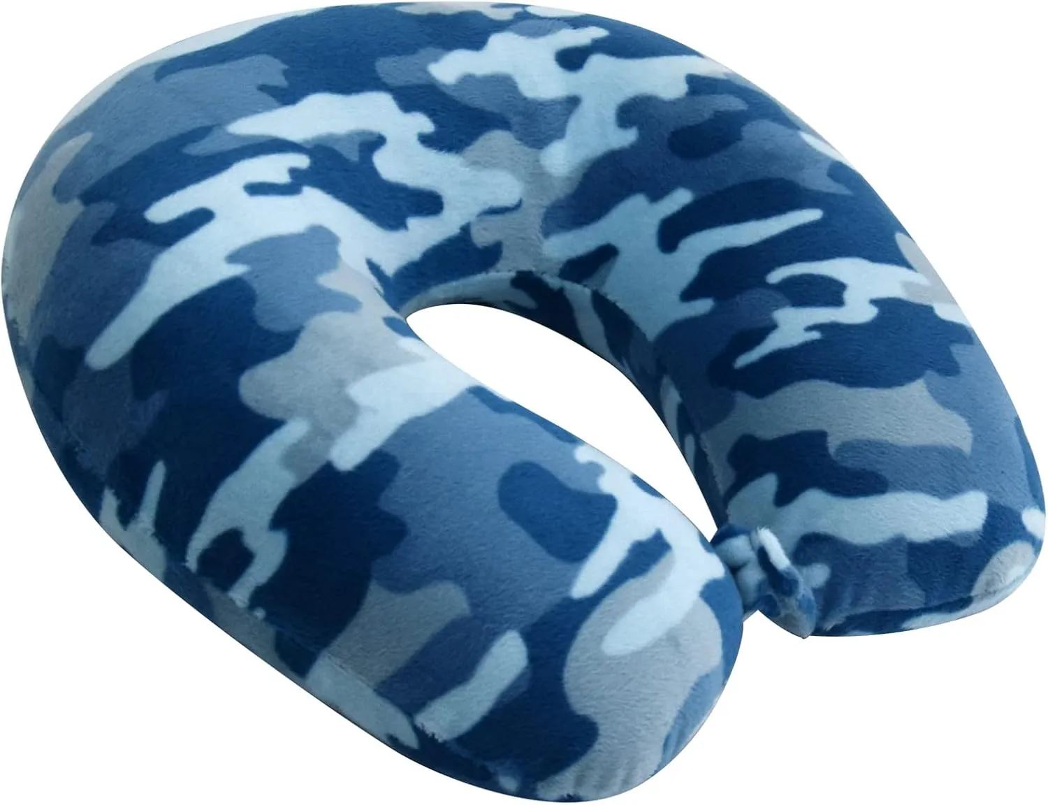 Adult Cozy Soft Microfiber Neck Pillow for Travel – Compact, Machine Washable - Perfect for Airplane, Car, or Home Use - Filled and Finished in The USA – Blue Camo