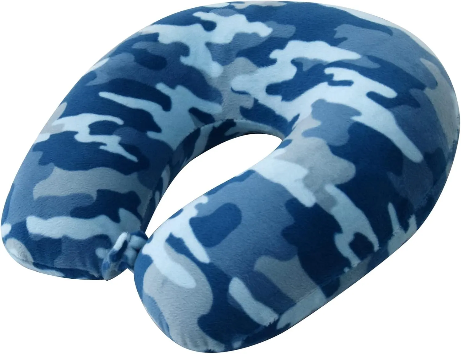 Adult Cozy Soft Microfiber Neck Pillow for Travel – Compact, Machine Washable - Perfect for Airplane, Car, or Home Use - Filled and Finished in The USA – Blue Camo