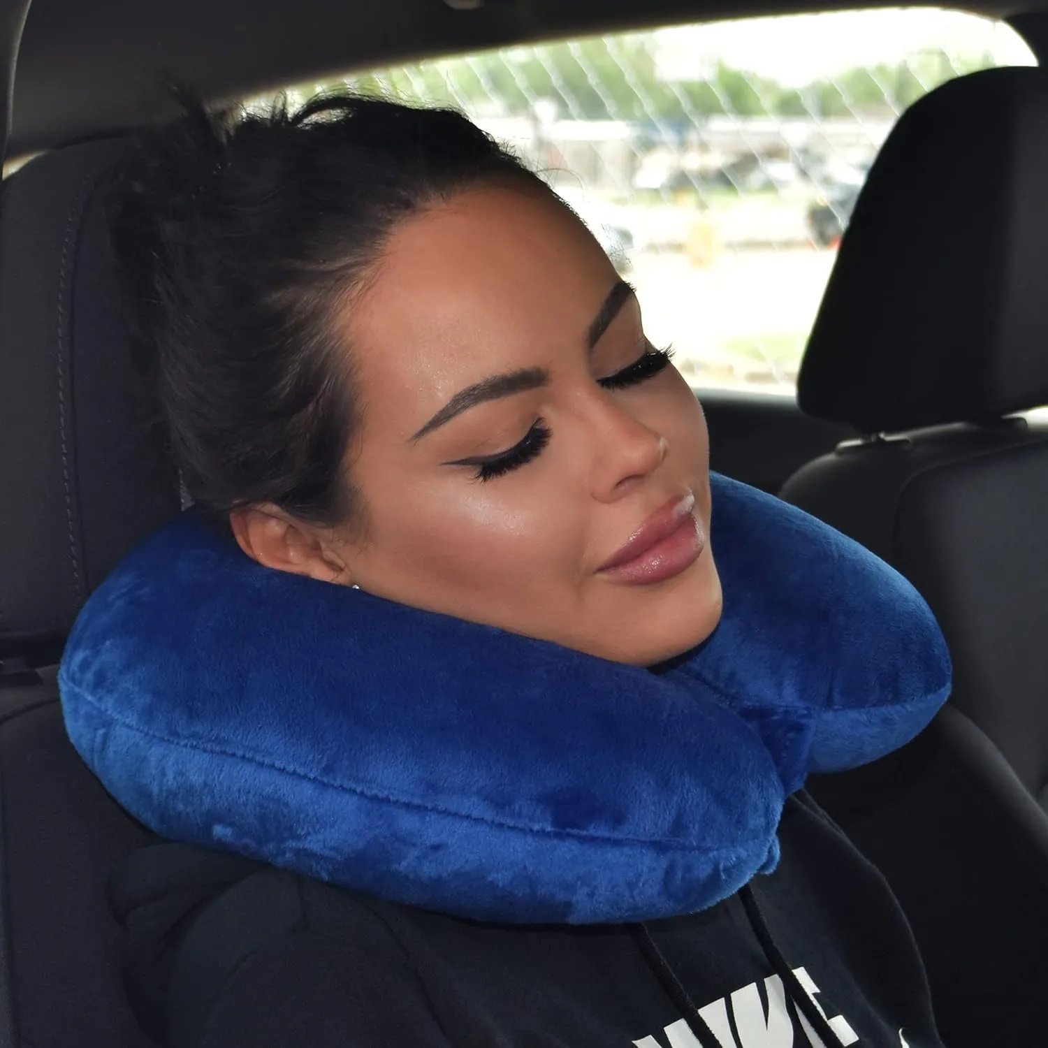 Adult Cozy Soft Microfiber Neck Pillow for Travel – Compact, Machine Washable - Perfect for Airplane, Car, or Home Use - Filled and Finished in The USA – Blue