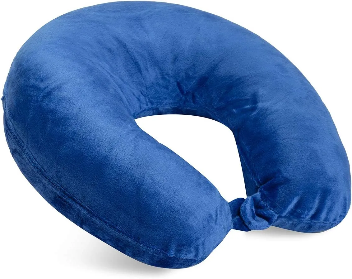 Adult Cozy Soft Microfiber Neck Pillow for Travel – Compact, Machine Washable - Perfect for Airplane, Car, or Home Use - Filled and Finished in The USA – Blue
