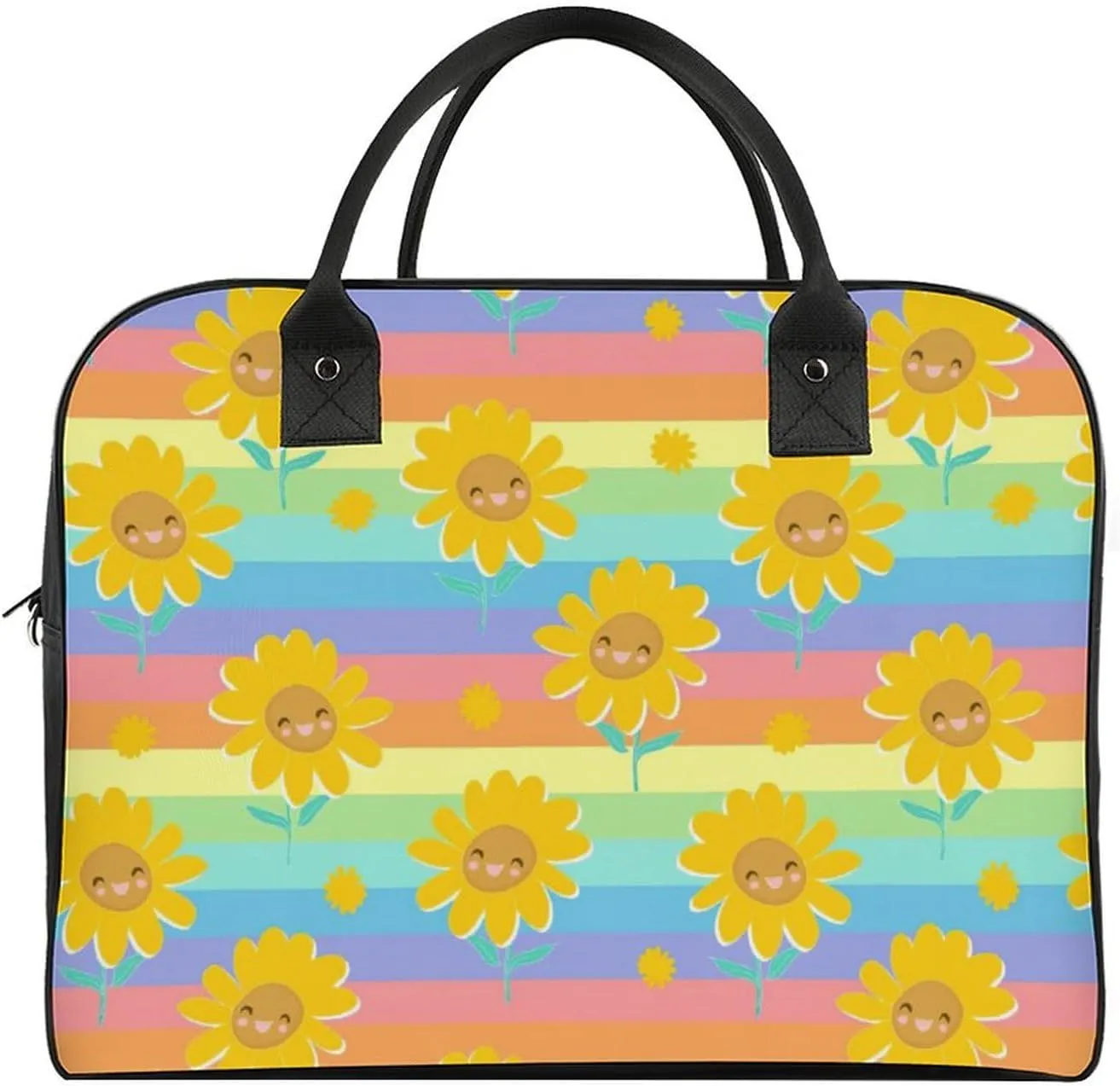 Adult Large Capacity Nylon Yellow Florals Stylish Handbag for Traveling 13" X 19" X 8"