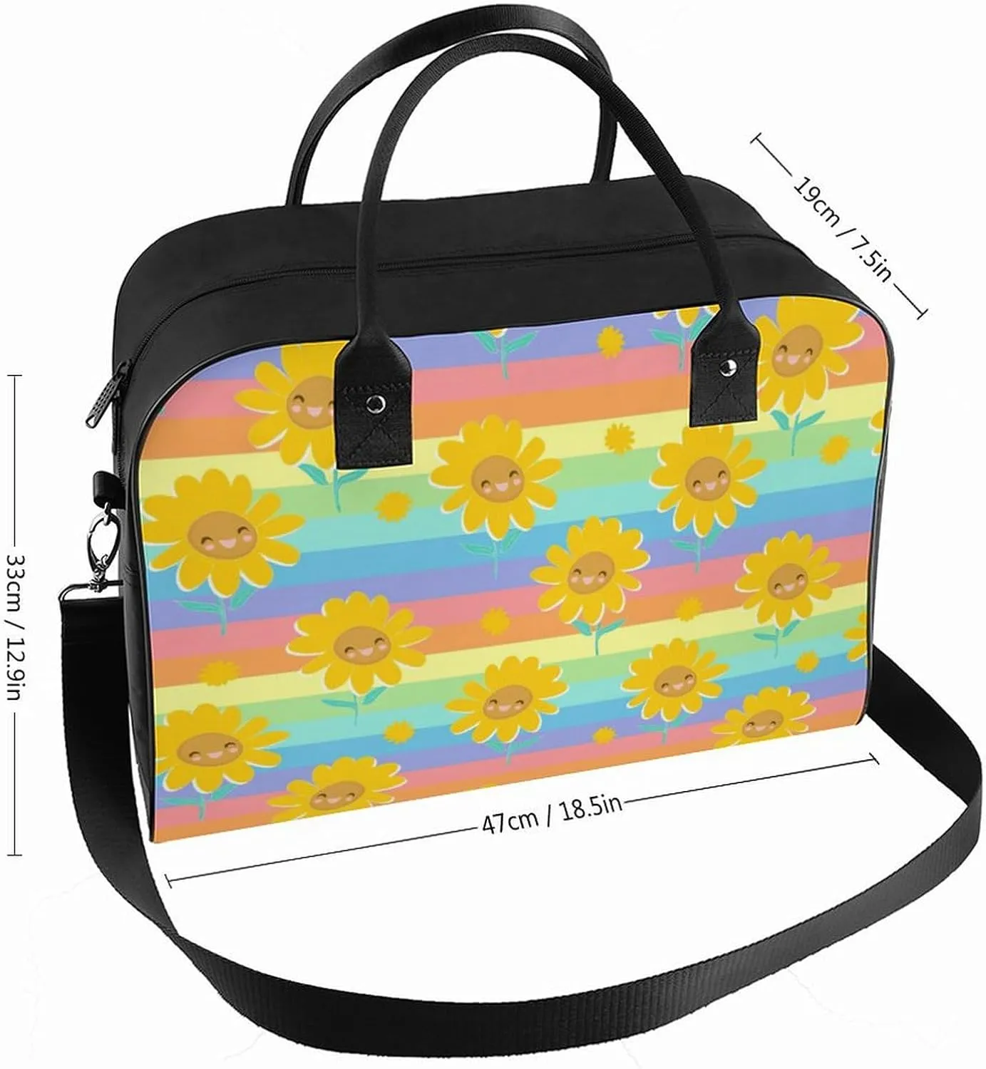 Adult Large Capacity Nylon Yellow Florals Stylish Handbag for Traveling 13" X 19" X 8"