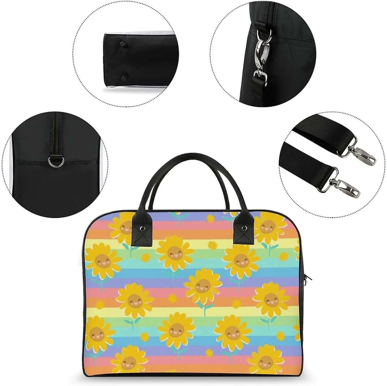 Adult Large Capacity Nylon Yellow Florals Stylish Handbag for Traveling 13" X 19" X 8"