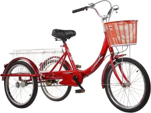 Adult Tricycle, Adult Trikes for Shopping Travel Adult Tricycle Three Wheel Trike Bike Single Speed Cargo with 20in Wheeled Basket for Shopping or Dogs Dustproof Bag Bike