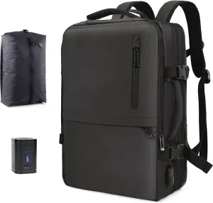 Air Vacuum Backpack for Travel with Air Pump, 60L Expandable Backpack with Detachable Vacuum Compression Bag Waterproof Carry On Large Travel Bag for Airline Laptop Backpack