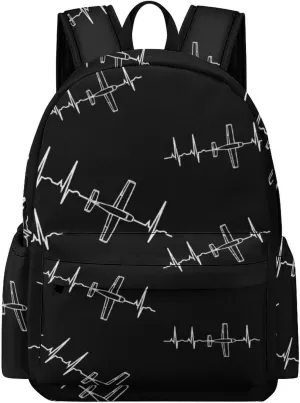 Airplane Pilot Heartbeat Fashion Laptop Backpack Purse Travel Backpack Casual Shoulder Bag for Work Shopping Camping