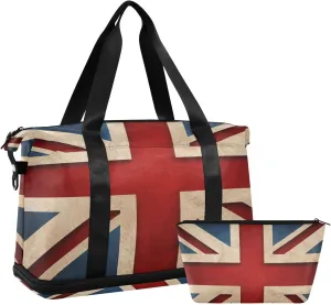 ALAZA British Flag Patriotic Travel Duffel Bag for Women Men Sports Gym Bag with Shoe Compartment Tote Weekender Overnight Bags with Wet Pocket for Travel, Gym,Yoga,Swimming