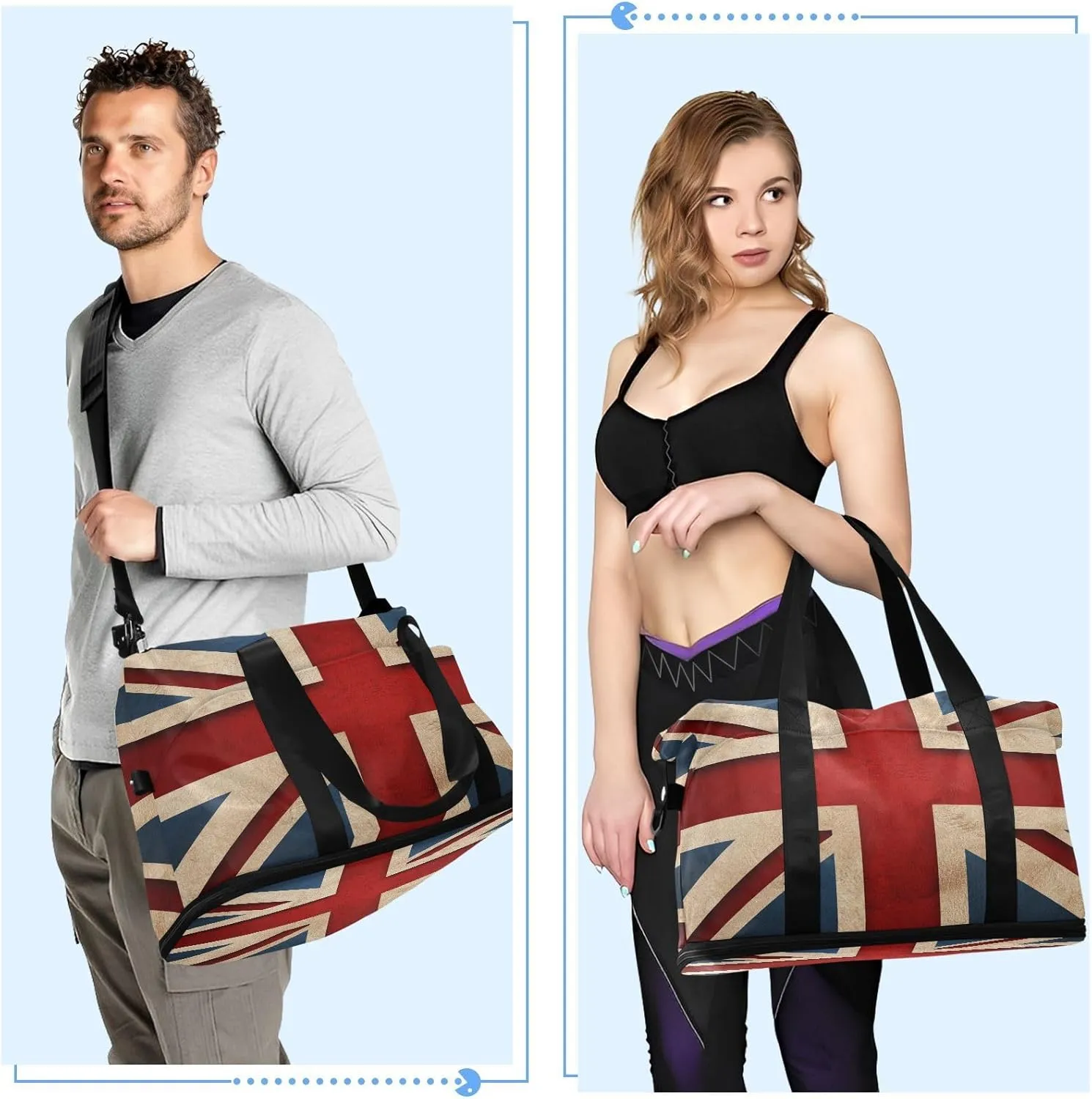 ALAZA British Flag Patriotic Travel Duffel Bag for Women Men Sports Gym Bag with Shoe Compartment Tote Weekender Overnight Bags with Wet Pocket for Travel, Gym,Yoga,Swimming
