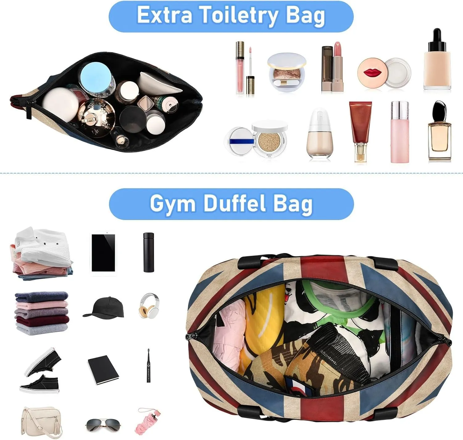 ALAZA British Flag Patriotic Travel Duffel Bag for Women Men Sports Gym Bag with Shoe Compartment Tote Weekender Overnight Bags with Wet Pocket for Travel, Gym,Yoga,Swimming