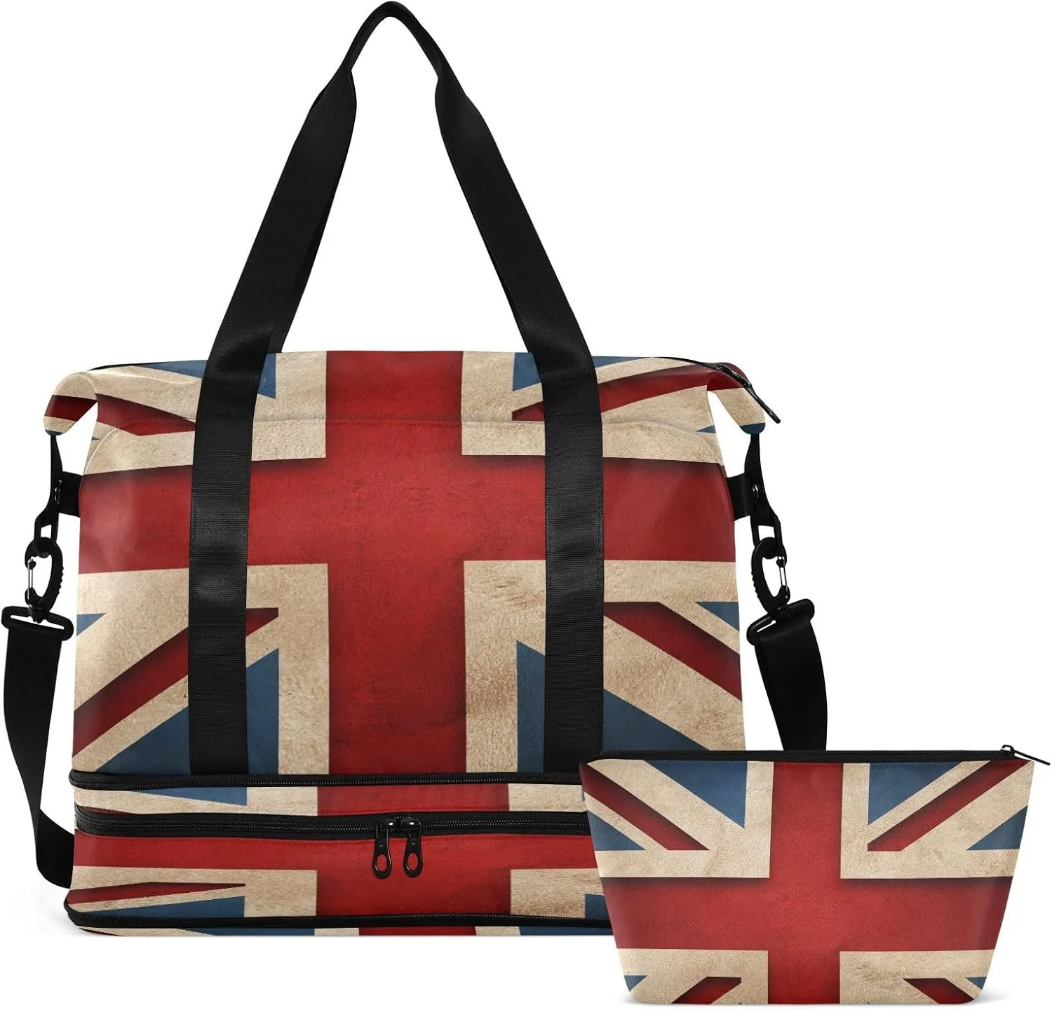 ALAZA British Flag Patriotic Travel Duffel Bag for Women Men Sports Gym Bag with Shoe Compartment Tote Weekender Overnight Bags with Wet Pocket for Travel, Gym,Yoga,Swimming