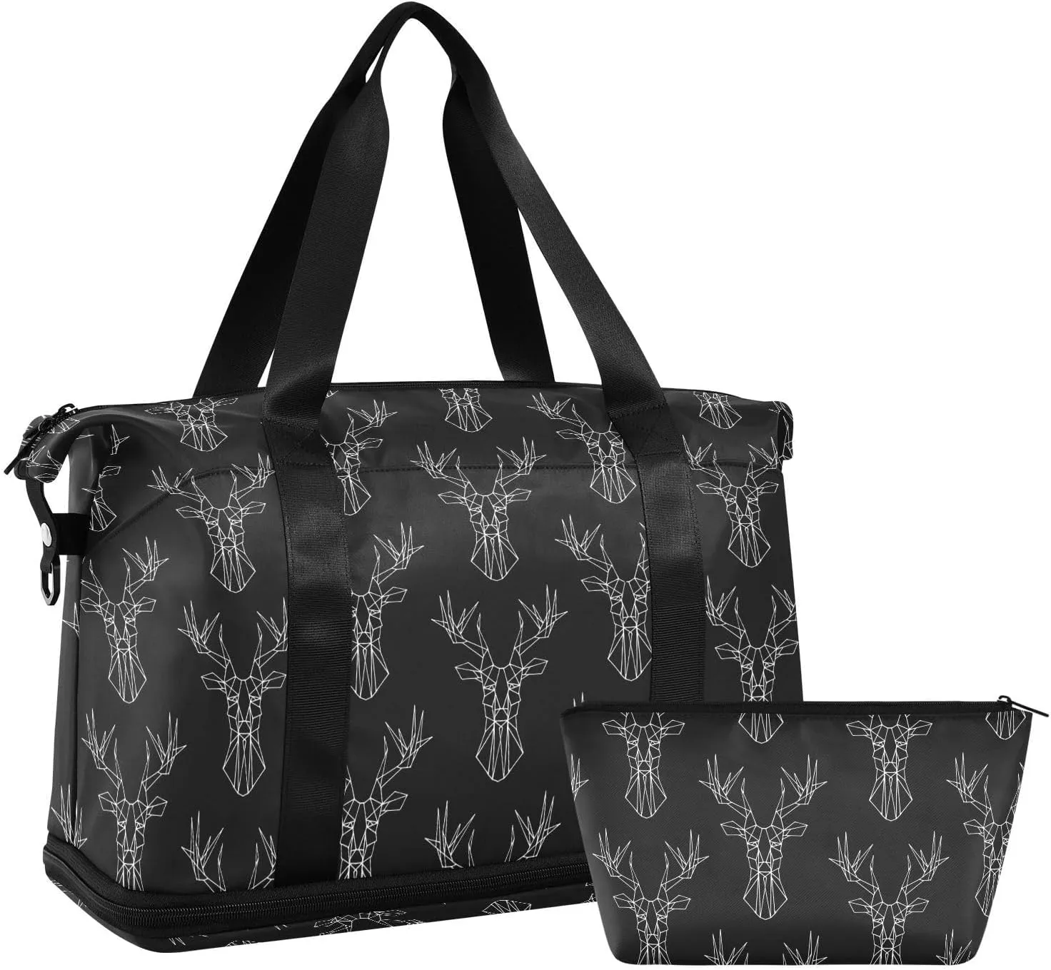 ALAZA Christmas Black Elk Travel Duffel Bag for Women Men Sports Gym Bag with Shoe Compartment Tote Weekender Overnight Bag with Wet Pocket for Travel, Gym,Yoga,Swimming