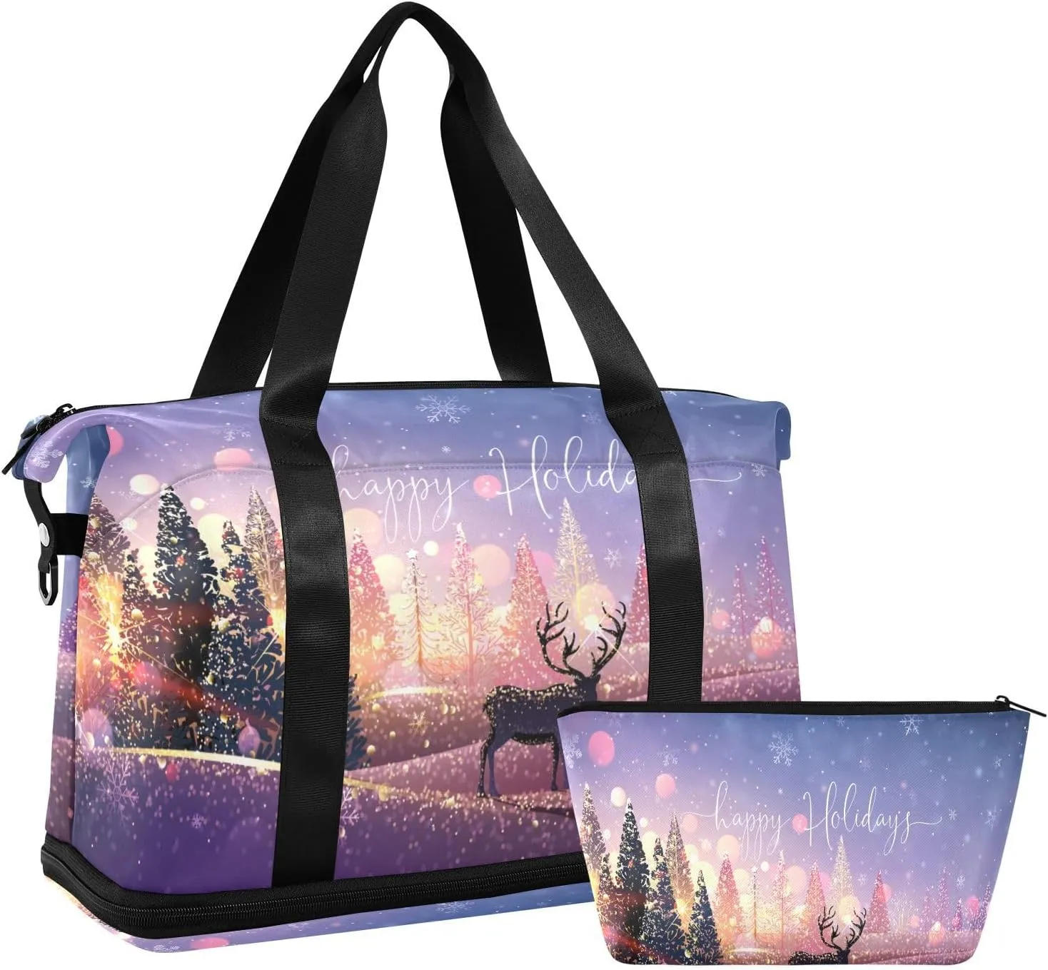 ALAZA Christmas Tree Elk Travel Duffel Bag for Women Men Sports Gym Bag with Shoe Compartment Tote Weekender Overnight Bag with Wet Pocket for Travel, Gym,Yoga,Swimming