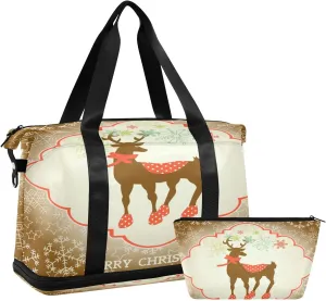 ALAZA Cute Reindeer and Snowflakes Travel Duffel Bag for Women Men Sports Gym Bag with Shoe Compartment Tote Weekender Overnight Bag with Wet Pocket for Travel, Gym,Yoga,Swimming