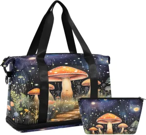ALAZA Magic Mushroom Travel Duffel Bag for Women Men Sports Gym Bag with Shoe Compartment Tote Weekender Overnight Bag with Wet Pocket for Travel, Gym,Yoga,Swimming